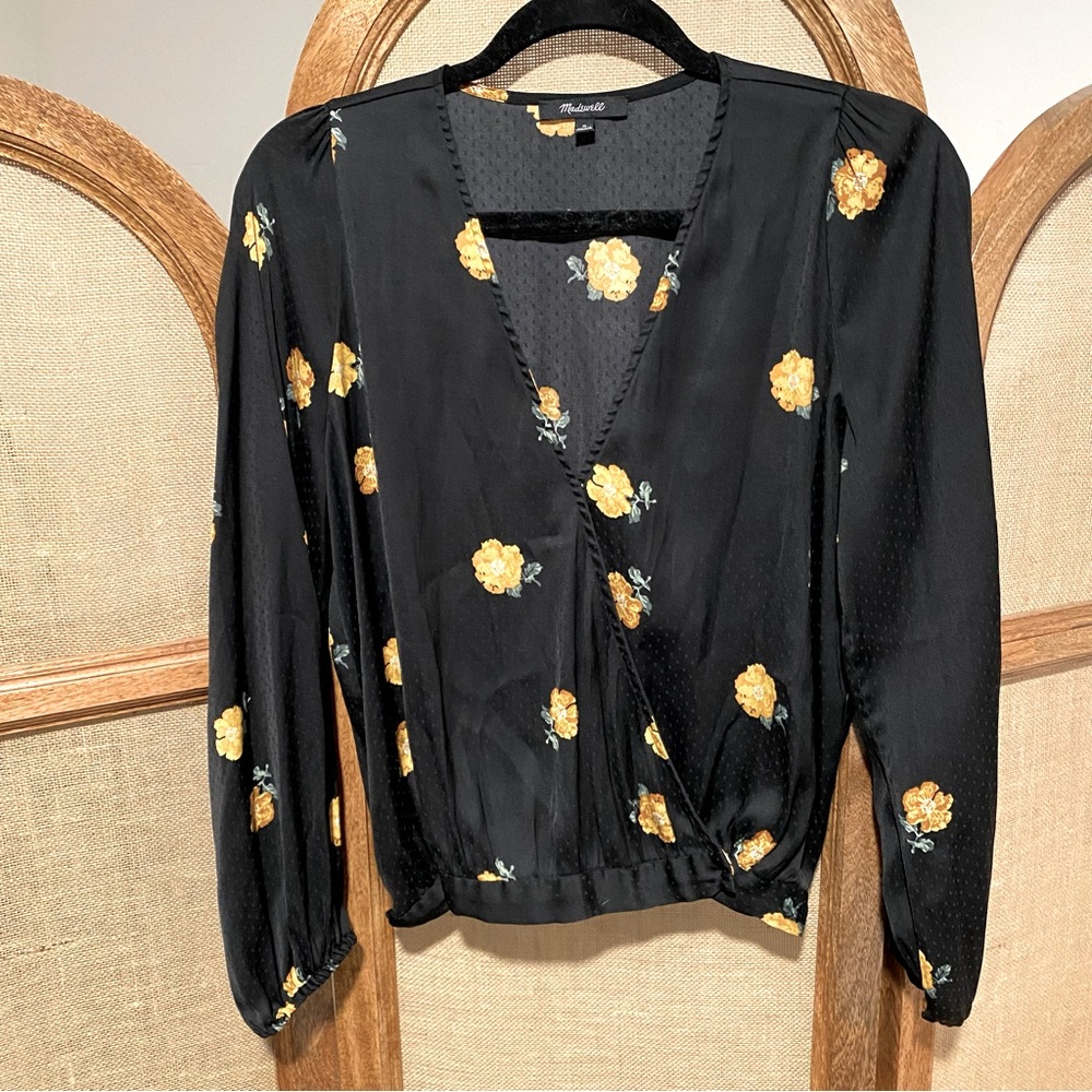 Madewell Long Sleeve Floral Blouse / Black